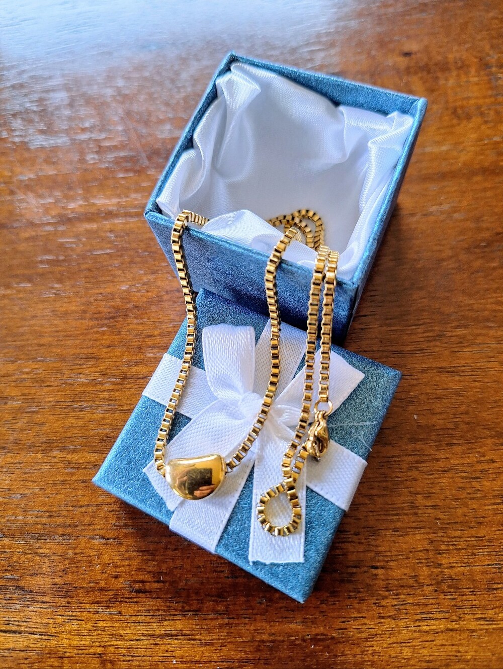 New, Gold Bean Shape Pendant Boxed Necklace - Elegant Women's Jewelry